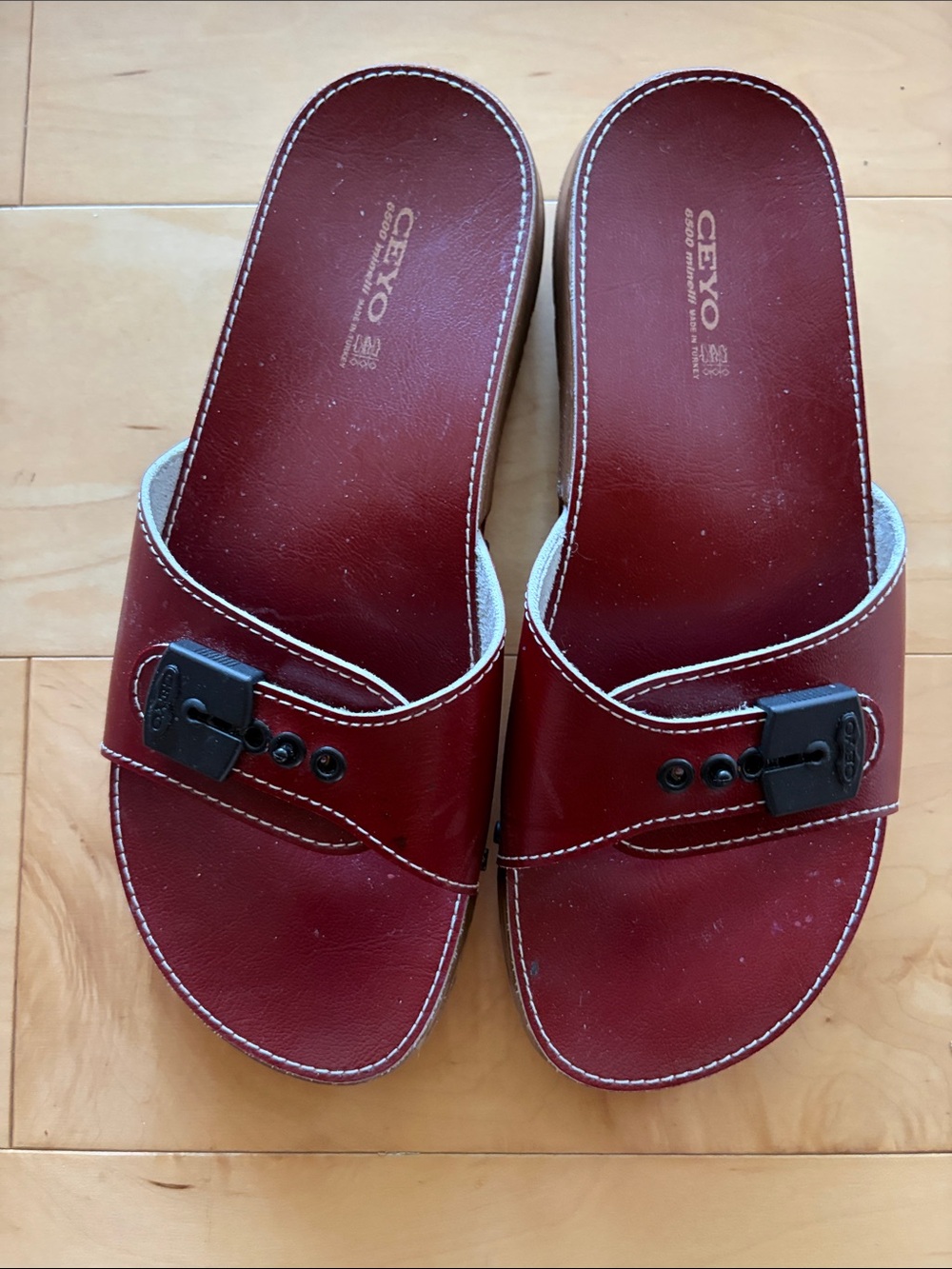 Ceyo Red Slide Sandals with Buckle Detail
Size 6.5 -7
